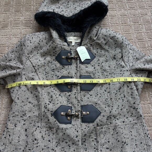 Anthropologie Third Piece Wool Peacoat Jacket Womens 14 Tweed Fur Hood Clasp New - Picture 6 of 8